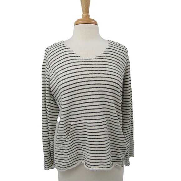 Calvin Klein Striped Hoodie Sweatshirt Womens Sz L Black/White Lightweight - Picture 1 of 10